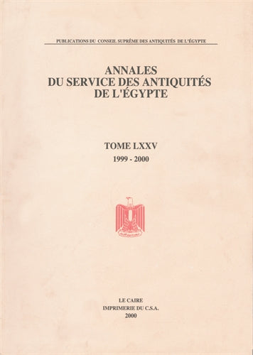 Annales du Service des Antiquit‚Äö√†√∂¬¨¬©s de l'Egypte: Vol. 75